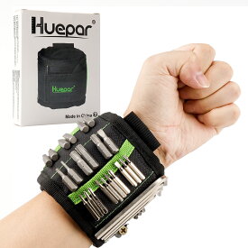 Huepar リストバンド 20個マグネット内蔵 強力 アームバンド 工具収納用品 収納 保管用品 磁気 磁力 職人 DIY 日曜大工 作業員 とび職 大工 建築 作業 道具 修理 小物 紛失防止 ネジ クギ 吸着 便利 アイテム ガーデン DIY