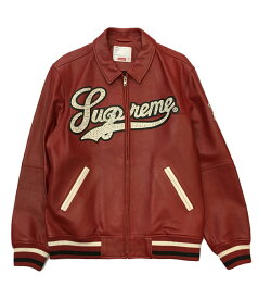 【中古】美品 シュプリーム シングルライダースジャケット Uptown Studded Leather Varsity Jacket メンズ SIZE L Supreme