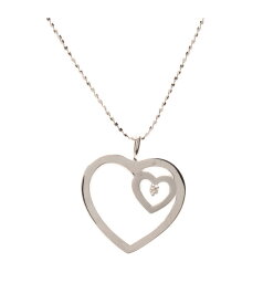 【中古】美品 ネックレス K18WG ダイヤ0.01ct ハートモチーフ レディース
