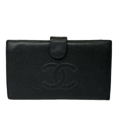 【中古】 シャネル 二つ折り財布 ミディアムウォレット がま口 ココマーク キャビアスキン レディース CHANEL