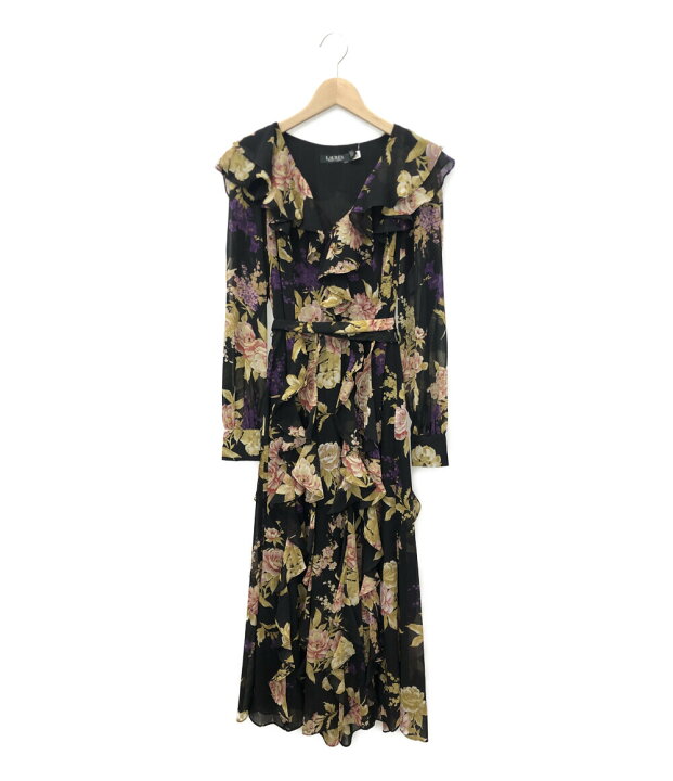 楽天市場】【中古】美品 長袖フリルワンピース 花柄 ウエストリボン  