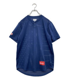 【中古】美品 シュプリーム 半袖シャツ ベースボールメッシュ ネイビー ナンバリング メンズ SIZE S Supreme