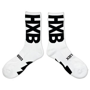 HXB "GOOD LUCK SOCKS" 【HIGH LOGOS】 WHITE×BLACK バスケットボール グッドラック ソックス 靴下