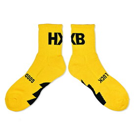 HXB "GOOD LUCK SOCKS" 【MID LOGO】 GOLD×BLACK バスケットボール グッドラック ソックス 靴下