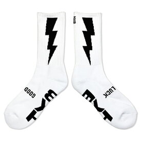 HXB "GOOD LUCK SOCKS"【THUNDER 2.0】 WHITE×BLACK バスケットボール グッドラック ソックス 靴下