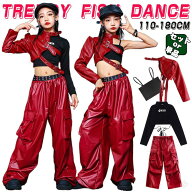 レザー へそ出し レッド ブラック キャミソール キッズ ダンス衣装 セットアップ ヒップホップ 女の子 子…