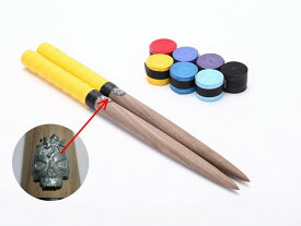 送料無料 グリップ7色付（赤 黄 黒 紫、空 藍 青）太鼓の達人専用マイバチ/ゴールドイエロー/髑髏（ドクロ）エンブレム/黒胡桃/黒クルミ/ブラックウォールナット/ロール仕様/テーパー加工/アーケードゲーム/wii/握りやすいグリップ/ドン、連打、高得点/ロール