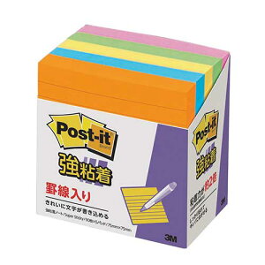 3M ポスト イット 付箋 強粘着 ノート 罫線入り 75mm*75mm ネオン5色 混色 630-5SSAN(90枚*5パッド)