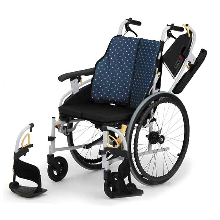 車イス リーズ チ ェック柄ネイビー 自走介助兼用車いす MW-22ST
