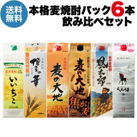 9/15限定P2倍 送料無料 麦焼酎 パック 飲み比べ 6本セット 1.8L 25度いいちこ 麦の大地 風太郎 くろうま …