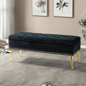 ★10％OFFクーポン配布中！★HULALA HOME オットマン アンティーク感 収納スツール ベンチソファー 収納ベンチ ベルベット 足置き 大容量収納 収納付き 二人掛け スツール リビング 寝室適用 脚付き フットレスト 踏み台