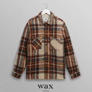 �ySALE 30��OFF�zwaxlondon�i���b�N�X�����h���jWHITING OVERSHIRT | WOOL BLEND BOBBLE�@AW25-OSH-WHI-BWO-ECM�@�W���P�b�g�@�A�E�^�[�@�`�F�b�N�@�K�E��