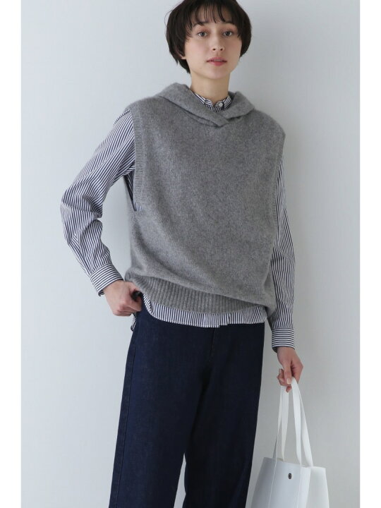 グレー フード付き ニットベスト