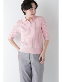 【SALE／64%OFF】◆コットンケーブル柄ポロニットプルオーバー human woman ヒューマン ウーマン トップス ニット ホワイト ピンク【RBA_E】【送料無料】[Rakuten Fashion]