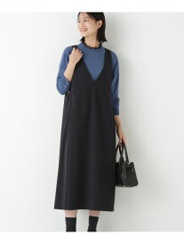 ◆ストレッチポンチVネックジャンパースカート human woman ヒューマン ウーマン ワンピース・ドレス ワンピース ネイビー グレー【送料無料】[Rakuten Fashion]