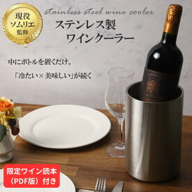 【楽天2冠】【現役ソムリエ監修】【限定ワイン読本付き】ワインクーラー ステンレス製＆2層断熱構造で保冷機能が高く、置くだけで冷たい状態をキープします！ シャンパンクーラー 大容量 ステンレス 氷不要 面倒 おしゃれ お洒落 温度 保冷剤 1本用 卓上