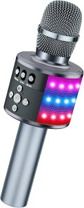 Verkstar Bluetooth カラオケマイク ブルートゥース ワイヤレスマイク LEDライト付きイヤフォンジャック付き 大容量2600mAh TFカード機能 Android/iPhone/PCに対応