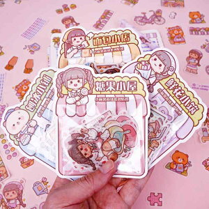 Alideco 120枚 シール フレークシール コラージュ 素材 ペーパー 素材紙ステッカー かわいい女の子、小さな餅 海外 韓国 シール帳 ,メモ用紙ノート素材、日記装飾用品(xiaomashushangpu)