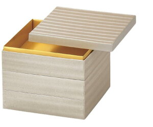 J-kitchens 重箱 3段 7寸 和 紙 お重箱 小波白 22.0cm x 22.0cm x 17.6cm 日本製
