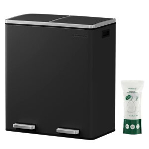 SONGMICS ゴミ箱 2分別ダストボックス ペダル式 蓋付き ステンレス製 密閉 音無し おしゃれ キチン・リビング用