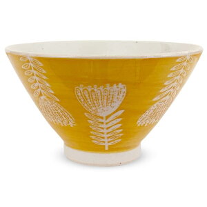 J-kitchens 勲山窯 茶碗 11cm 波佐見焼 日本製 北欧花紋 イエロー