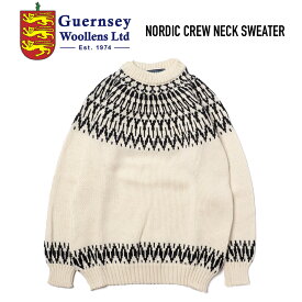 GUERNSEY WOOLLENS (ガンジーウーレンズ) NORDIC CREW NECK SWEATER ノルディッククルーネックセーター ARAN/BLACK