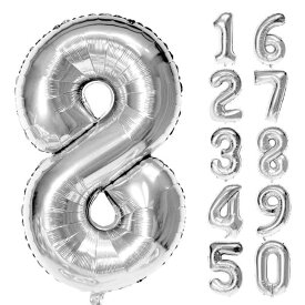 数字バルーン アルミ風船 数字 ナンバー 大きい 約80cm 誕生日 ハッピーバースデー 飾り付け 記念日 パーティー (数字バルーン「8」, シルバー)