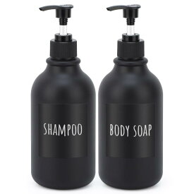 【詰め替えボトル 木製ポンプ】 segbeauty シャンプーボトル ディスペンサー 2本セット 500ML 洗剤用 お風呂 温泉 台所 6枚シール付き