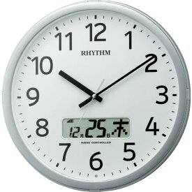 リズム(RHYTHM) 掛け時計 電波時計 オフィス 24回チャイム機能 時報機能 カレンダー シルバー Φ35×5.5cm オフィス用品 工場 事務所 プログラムカレンダー 01SR 4FNA01SR19