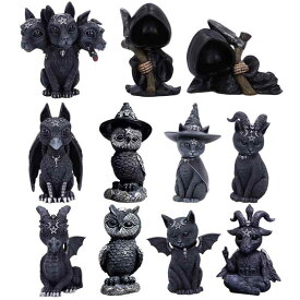 ハロウィン 置物 魔法猫 樹脂 フィギュア 動物 彫刻 デスクトップ 装飾 室内 インテリア かわいい 季節 グッズ