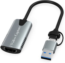 最新型 放熱 HDMI キャプチャーボード Switch USB2.0 &amp; Type C (2-in-1) 1080P 60FPS ビデオキャプチャー フルHD ゲームキャプチャー ゲーム実況生配信、ライブ会議、ライブビデオ配信、画面共有、録