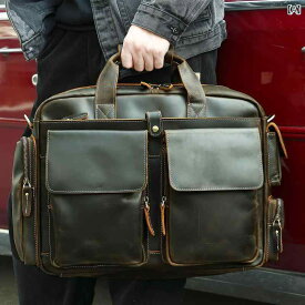 A4対応 通勤バッグ 自立型 トートバッグ 高機能 メンズバッグ A4対応 通勤バッグ 自立型 トートバッグ 高機能 メンズバッグ マーレット レトロ 革 メンズ ハンドバッグ高 级 感 トップレザー 防水 17インチ 片 肩 狂 马 皮 ブリーフケース