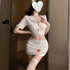 レディース セクシー ナース コスプレ 制服 短袖 トップス スリット ヒップハグ ミニスカート ランジェリー 魅力的 ロールプレイング かわいい