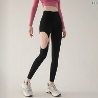 レディース ヨガパンツ セクシー メタルボタン メッシュ タイト ストレッチ フィットネス トレーニング …