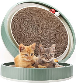 猫 爪研ぎベッド おもちゃ - 猫 爪とぎ 両面使える 猫 つめとぎ 猫 爪研ぎ 段ボール 猫 おもちゃ 人気 猫 おもちゃ 一人遊び 円型 約45cm x 45cm x 9cm 鈴入りボール付き 猫 グッズ 小型猫 中型猫 大型猫 替え芯 交換可能 ベッド キャットボード キャットスクラッチ