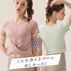 【50％OFF】ヨガウェア トップス ホットヨガウェア おしゃれ レディース ピラティス 半袖 ヨガ クロップド丈 シンプル 無地 かわいい 体型カバー 美シルエット フィットネス ストレッチ ダンス 吸水 速乾 ジムウェア HurrySlowly ハリスロ