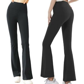 【30％OFF】ヨガウェア ヨガパンツ レディース ホットヨガウェア フレア ピラティス おしゃれ かわいい ヨガレギンス スパッツ 美脚 ボトムズ ロングパンツ フィットネス エクササイズ トレーニング ハイウエスト 速乾 黒 無地 HurrySlowly ハリスロ