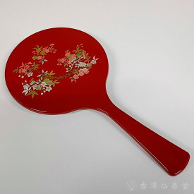 山中漆器 丸手鏡 ハンドミラー 弥生赤