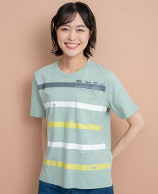 【SALE】Hush Puppies（ハッシュパピー） ボーダー犬モチーフTEE　レディース　半袖