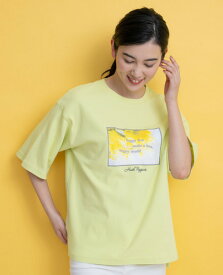 Hush Puppies（ハッシュパピー） チュール重ねミモザモチーフプリントTシャツ　レディス　半袖