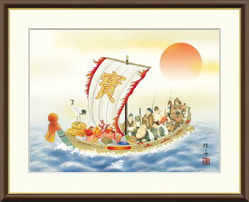 絵画 インテリア 部屋 玄関に飾る絵画 風水 インテリア アートパネル 額入り 開運画 七福神 宝船 52×42cm 壁掛け 絵 額入り リビング アートポスター おしゃれ 壁飾り 新築祝い プレゼント 友人 額絵 金運 ライジング