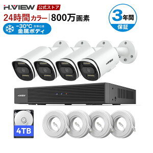 �y20%OFF�N�[�|���z�z���zH.VIEW �h�ƃJ���� 4��Z�b�g 4K 800����f PoE���d �L�� ���� ���O 24���ԃt���J���[ �J���[�Î� �o�������� AI�l�����m 8CH�^��@ 2TB 4TB HDD���� IP67�h���h�o WDR �L�p2.8mm��