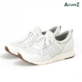 スニーカー AcureZ 3E asics [ ホワイト アキュアーズ レディース アシックス レザースニーカー ラウンドトゥ 靴 コンフォートシューズ 紐 紐靴 レザー 本革 牛革 消臭 衝撃吸収 クッション 柔らか 柔らかい やわらかい 痛くない 疲れない フィット 軽量 軽い 長時間 ]