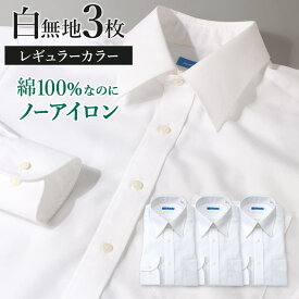 ワイシャツ メンズ 白 長袖 白無地 レギュラーカラー 【綿100％なのにノーアイロン】 綿100% ノーアイロン ワイシャツ長袖 超形態安定 標準体 長袖ワイシャツ 形状記憶 形状安定 ノンアイロン ホワイト Yシャツ カッターシャツ 男性 【洗濯後返品OK】