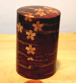 桜皮 総皮茶筒（大）桜花 桐箱入 樺細工 和食器