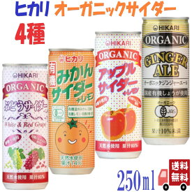 4種セット ヒカリ 有機 サイダー 4種( アップル ・ ぶどう ・ みかん ・ ジンジャーエール ) 250ml 炭酸飲料 オーガニック アソート 詰め合わせ 光食品 缶ジュース サワー 焼酎 プレゼント ギフト お中元 暑中見舞い