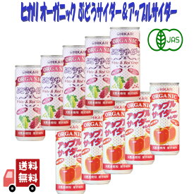 2種セット ヒカリ 有機 ぶどうサイダー ＆ 有機 アップルサイダー 250ml 炭酸飲料 オーガニック アソート 詰め合わせ 砂糖不使用 光食品 缶ジュース サワー 焼酎 プレゼント ギフト お中元 暑中見舞い