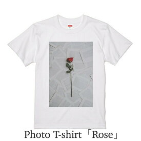 デザイン Tシャツ 「Rose」メンズ ホワイト 綿100% グラフィックT フォトT バラ 薔薇 オシャレ プレゼント 大きいサイズ ビッグTシャツ 【受注生産】
