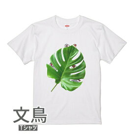 文鳥 Tシャツ モンステラと文鳥たち 243 小鳥 鳥 鳥好き 雑貨 デザイン イラスト アニマル かわいい グッズ ぶんちょう buncho プレゼント ギフト 白 桜 シルバー シナモン クリーム おもしろい 大きいサイズ ビッグT モンステラ 南国