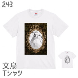 文鳥 Tシャツ アンティークフレームと文鳥 小鳥 鳥 鳥好き 雑貨 デザイン オーバーサイズ ビッグサイズ かわいい グッズ プレゼント ギフト 白 桜 シルバー シナモン クリーム おもしろい 面白い 大きいサイズ ビッグT メール便 癒やし